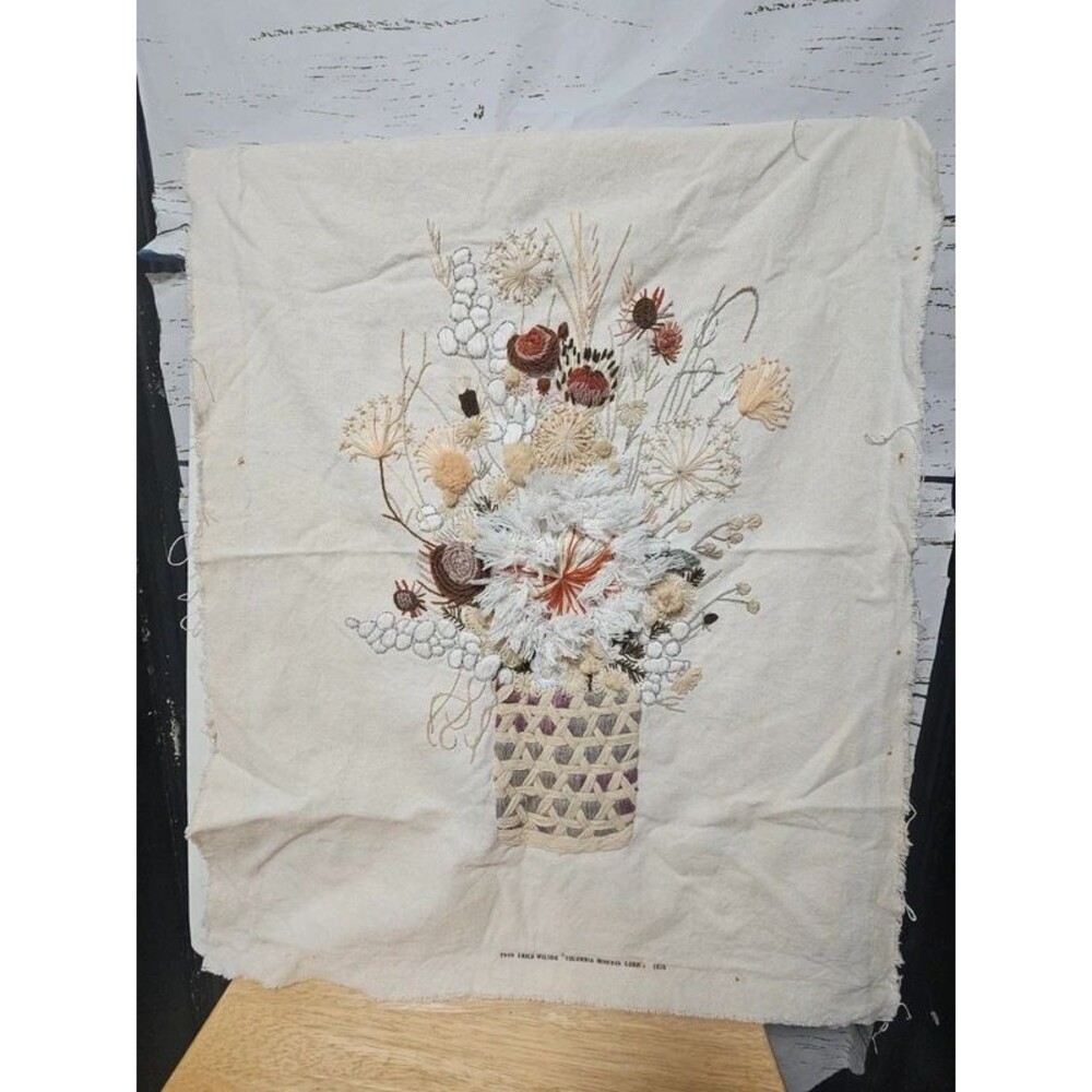Vintage 1978 Erica Wilson Crewel Embroidery Floral Fiber Art